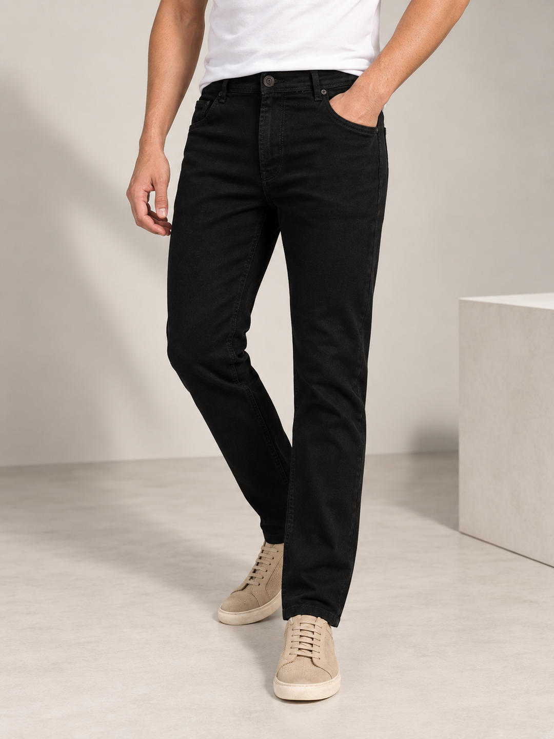 Black Denim Solid Casual Trousers
