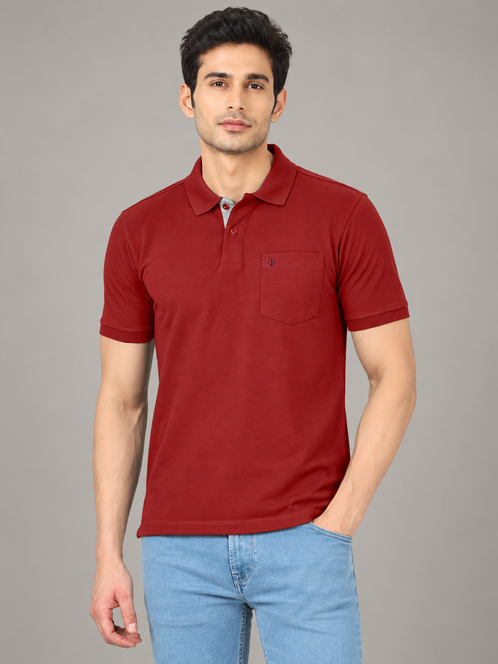 Burgundy Red Plain Polo T Shirt