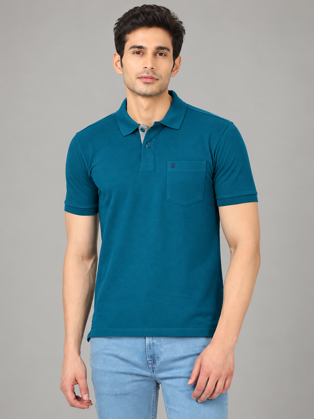 Deep Teal Blue Plain Polo T Shirt