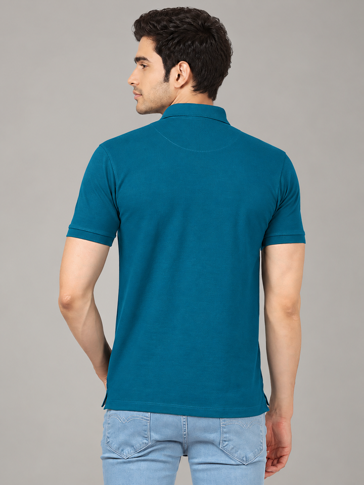 Deep Teal Blue Plain Polo T Shirt