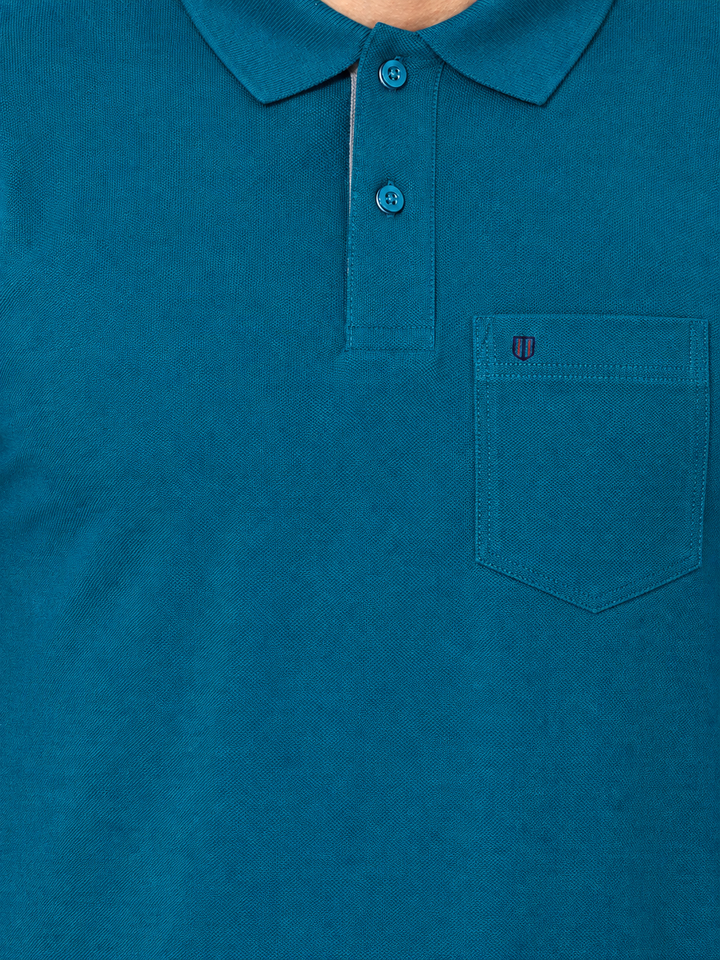 Deep Teal Blue Plain Polo T Shirt