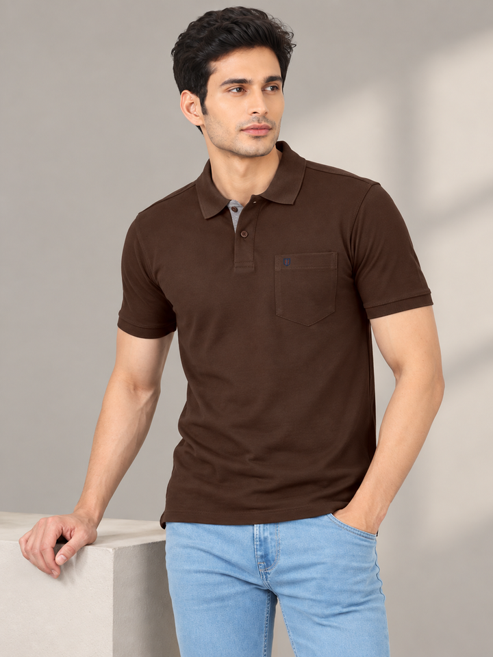 Dark Roasted Brown Plain Polo T Shirt