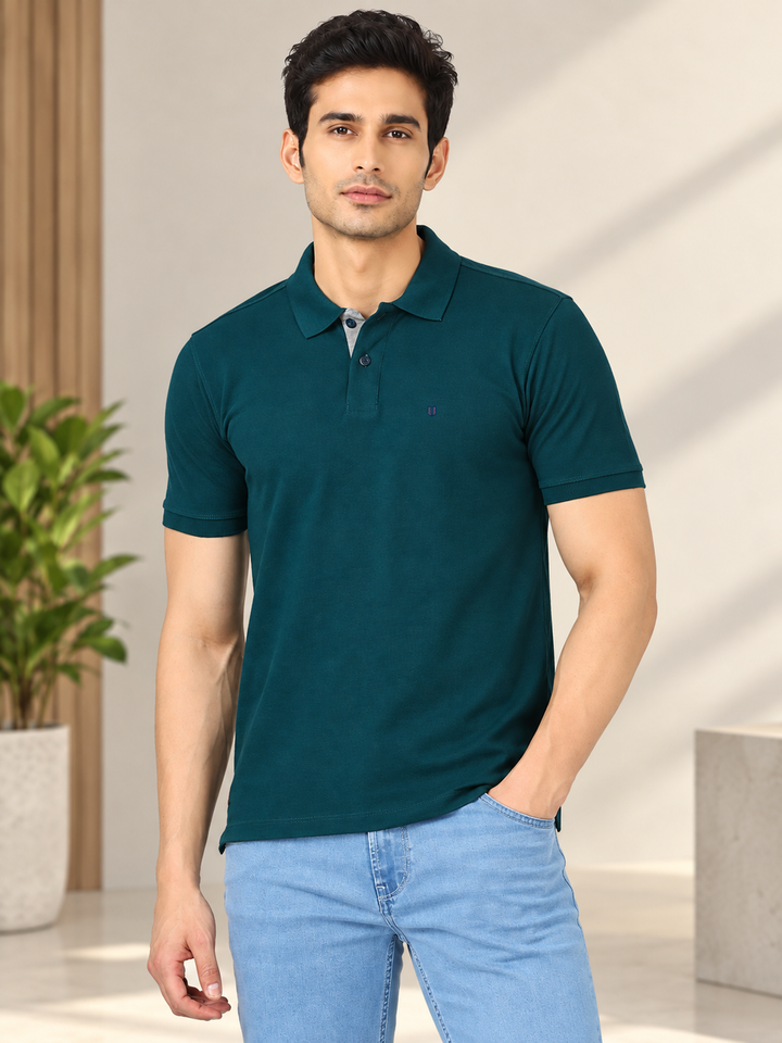 Dark Aqua Green Plain Polo T Shirt
