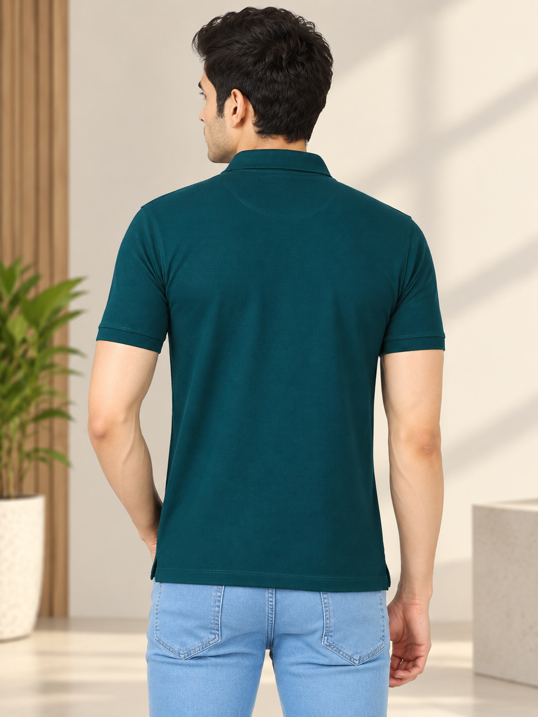 Dark Aqua Green Plain Polo T Shirt