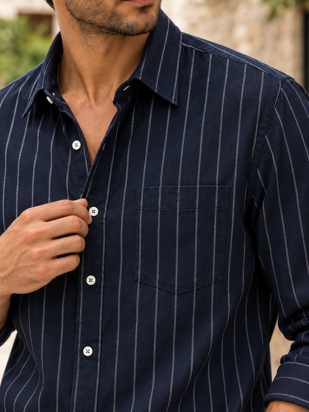 Deep Navy Blue Vertical Stripes Casual Shirt