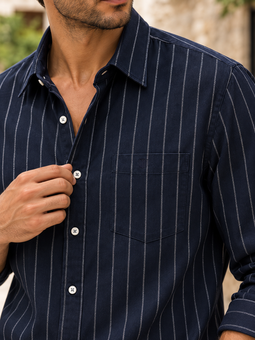 Deep Navy Blue Vertical Stripes Casual Shirt