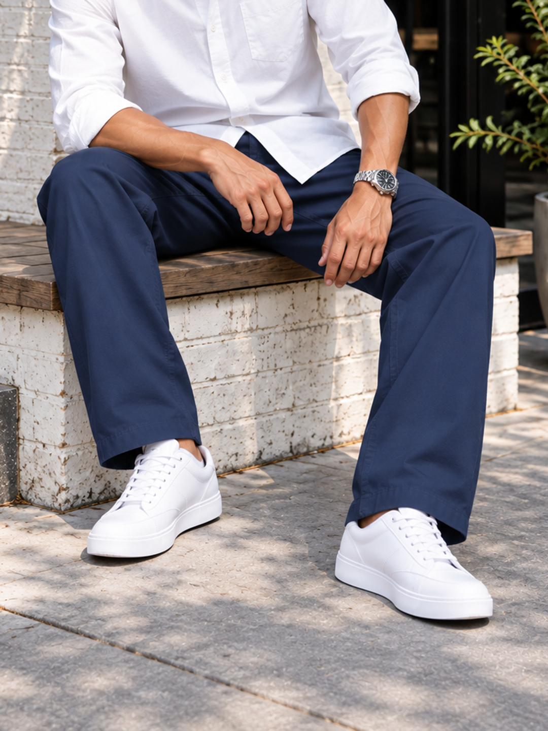 Dark Sapphire Navy Solid Casual Trousers