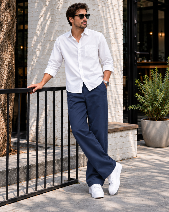 Dark Sapphire Navy Solid Casual Trousers