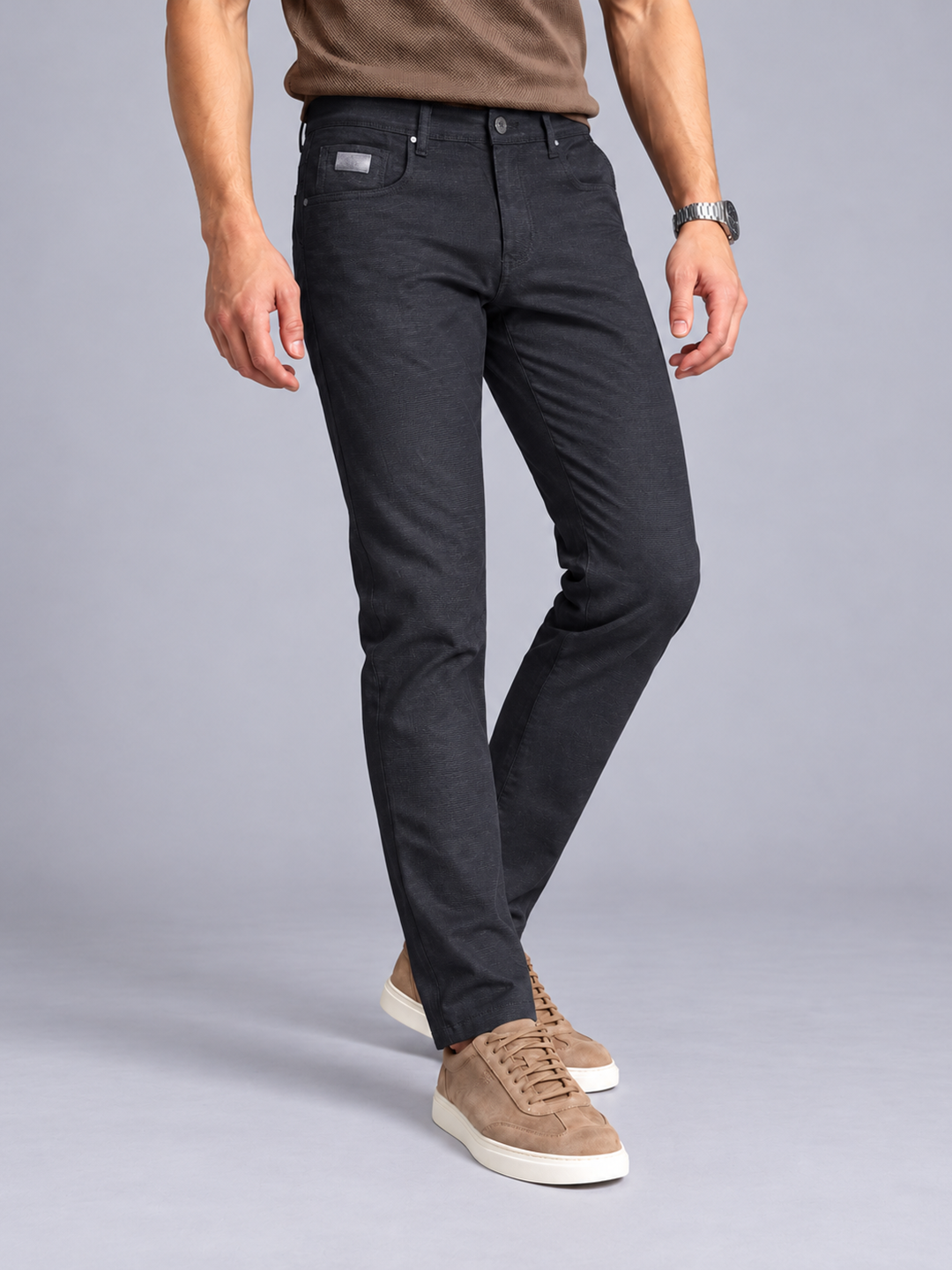 Charcoal Black Denim Casual Trousers