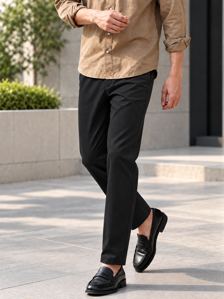 Onyx Black Solid Casual Trousers