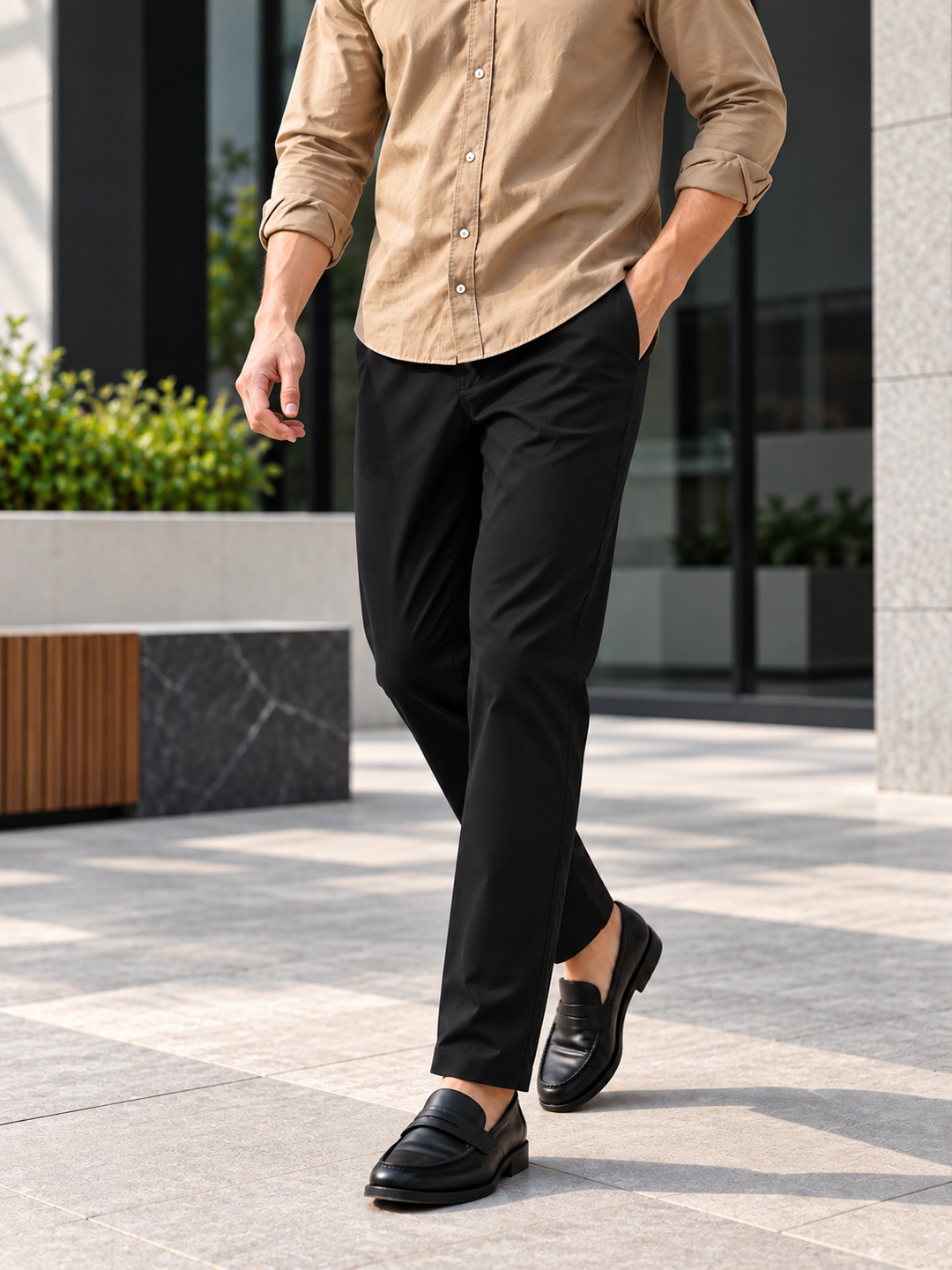 Onyx Black Solid Casual Trousers