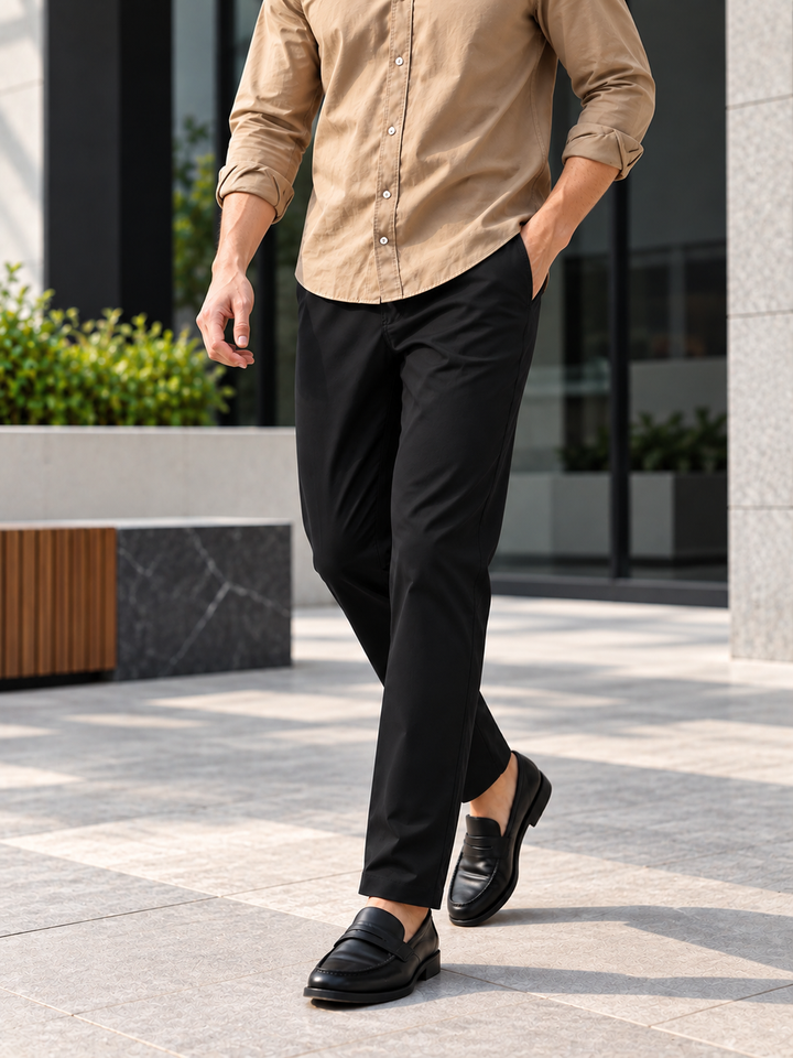 Onyx Black Solid Casual Trousers