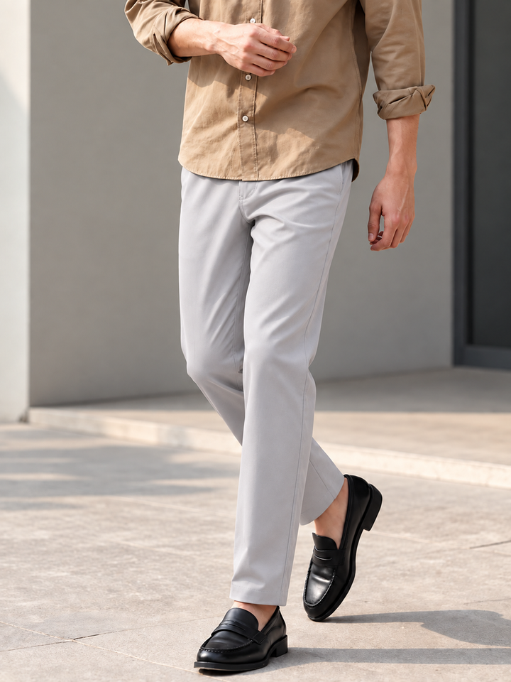 Light Steel Grey Solid Casual Trousers