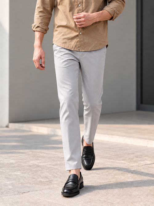 Light Steel Grey Solid Casual Trousers