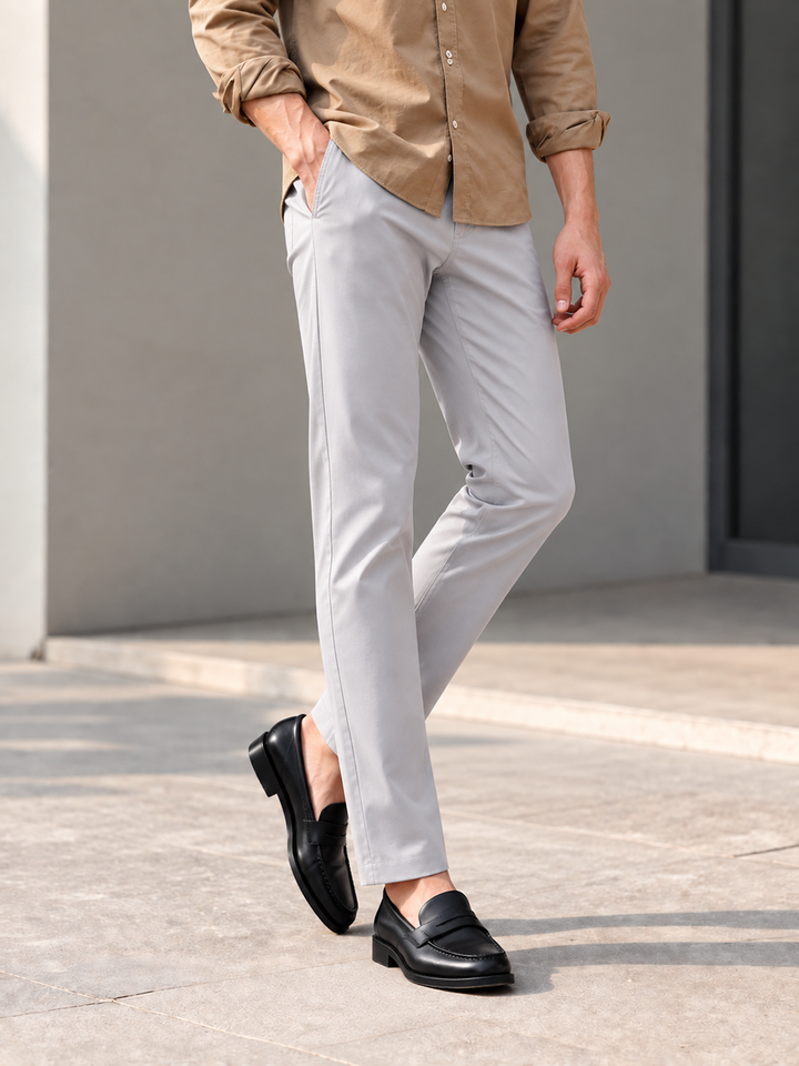 Light Steel Grey Solid Casual Trousers