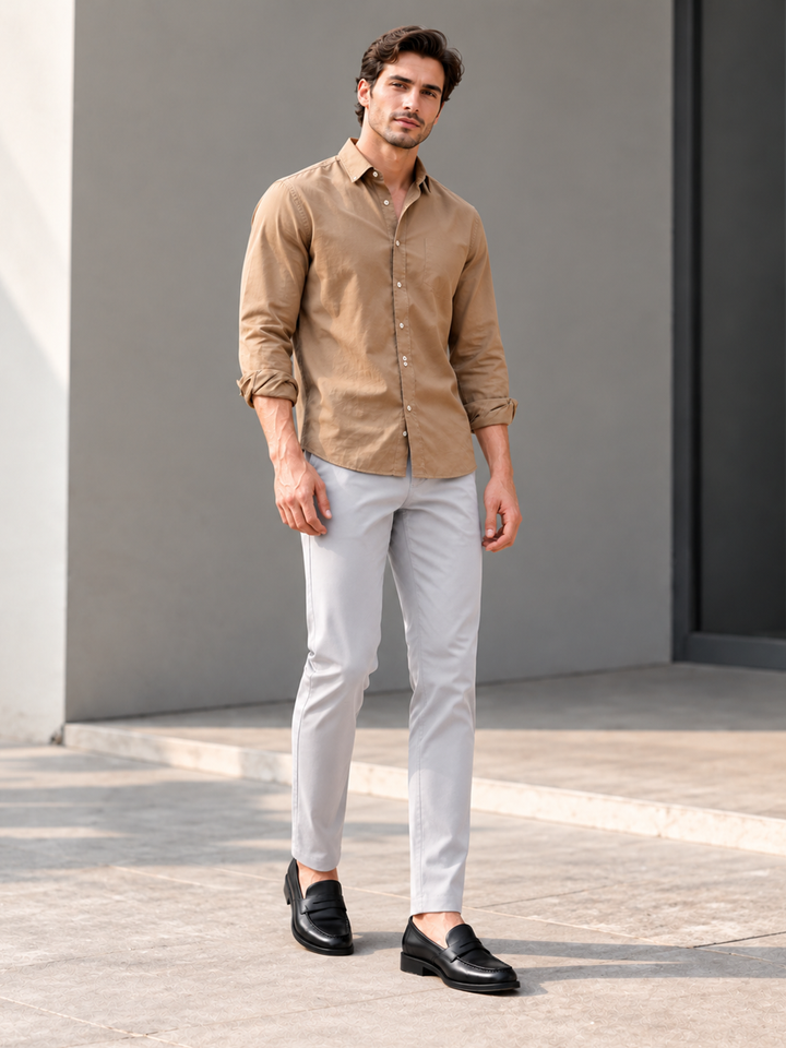 Light Steel Grey Solid Casual Trousers