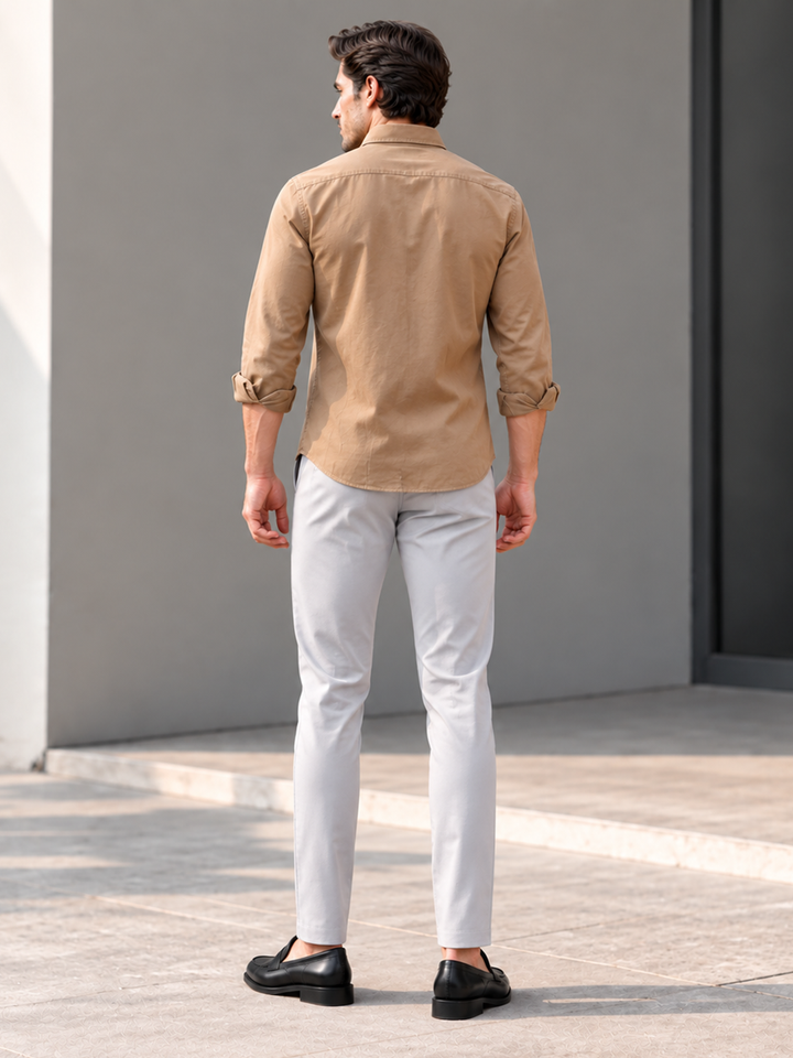 Light Steel Grey Solid Casual Trousers