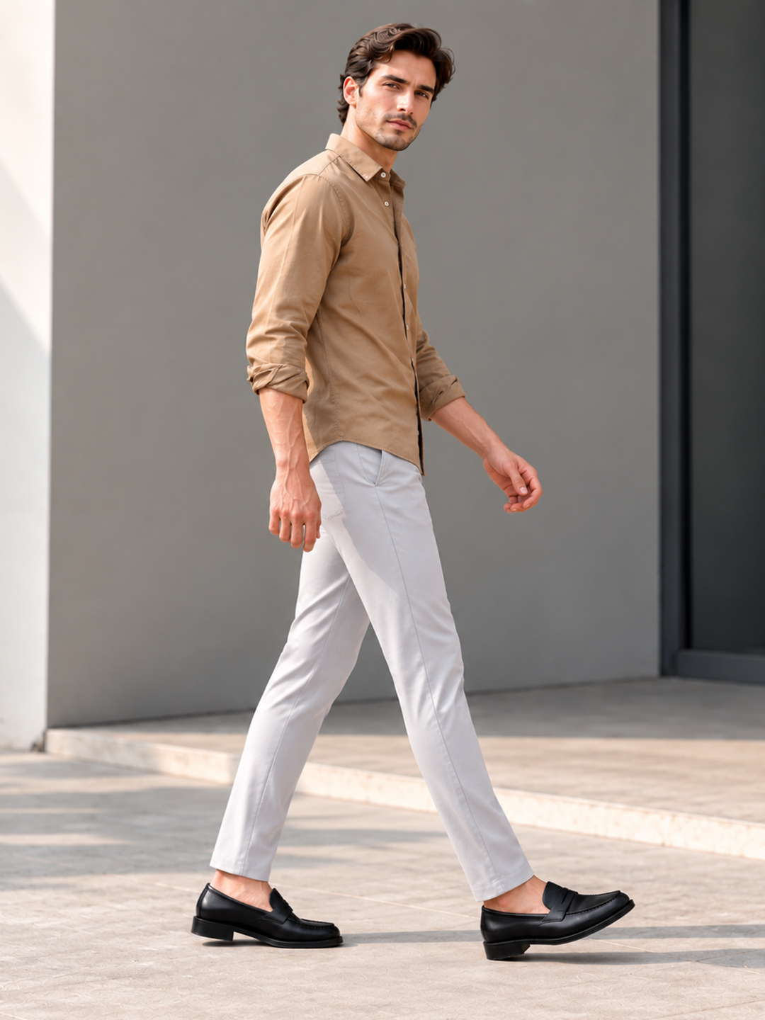 Light Steel Grey Solid Casual Trousers