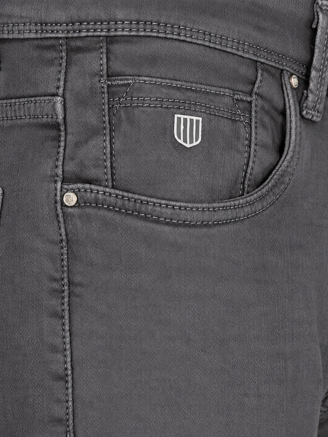 Dark Grey Denim Solid Casual Trousers