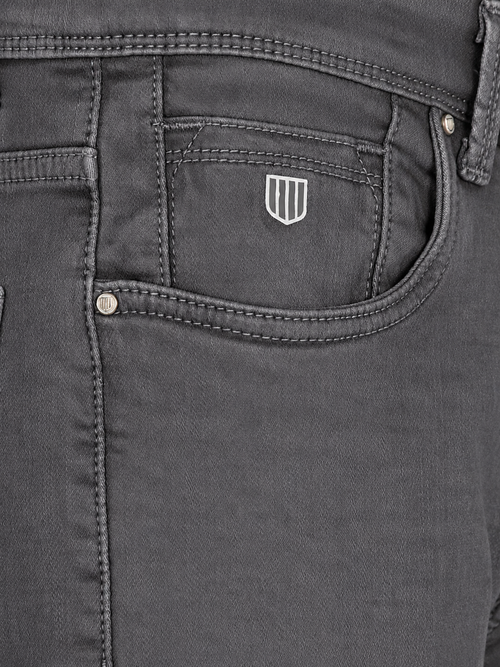 Dark Grey Denim Solid Casual Trousers