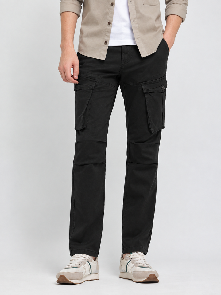 Dark Black Casual Cargo Trousers