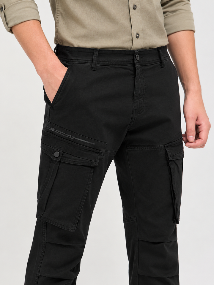 Dark Black Casual Cargo Trousers