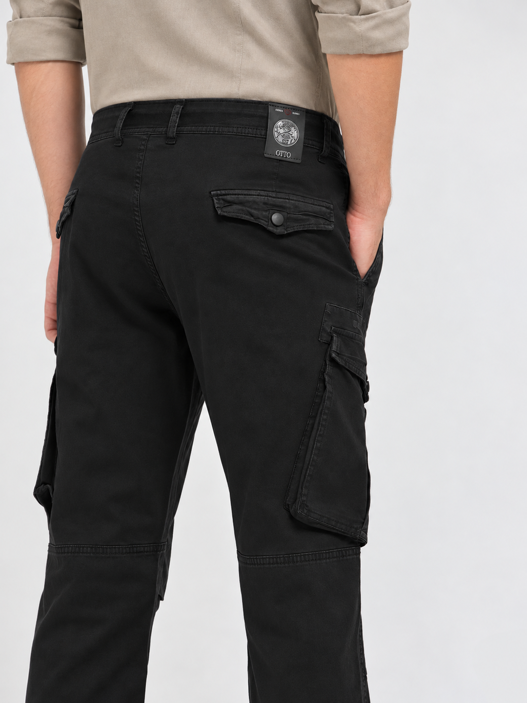 Dark Black Casual Cargo Trousers