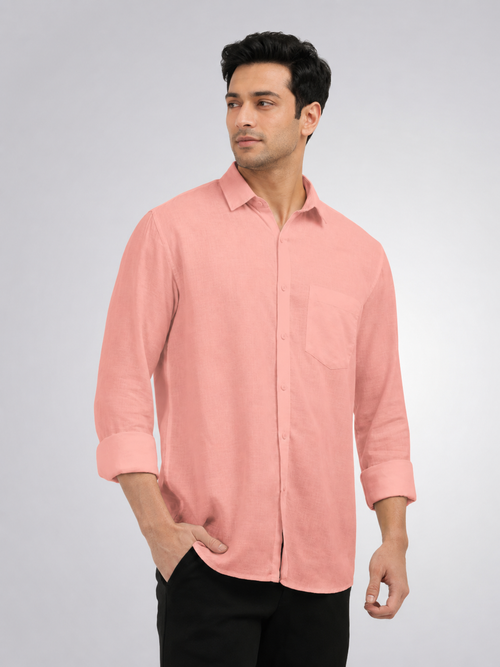 Coral Blush Linen Blend Solid Casual Shirt
