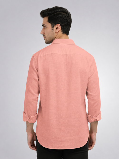 Coral Blush Linen Blend Solid Casual Shirt
