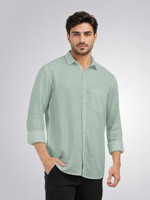 Peach Green Linen Blend Solid Casual Shirt