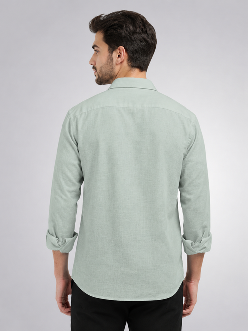 Peach Green Linen Blend Solid Casual Shirt