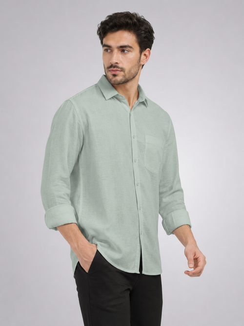 Peach Green Linen Blend Solid Casual Shirt