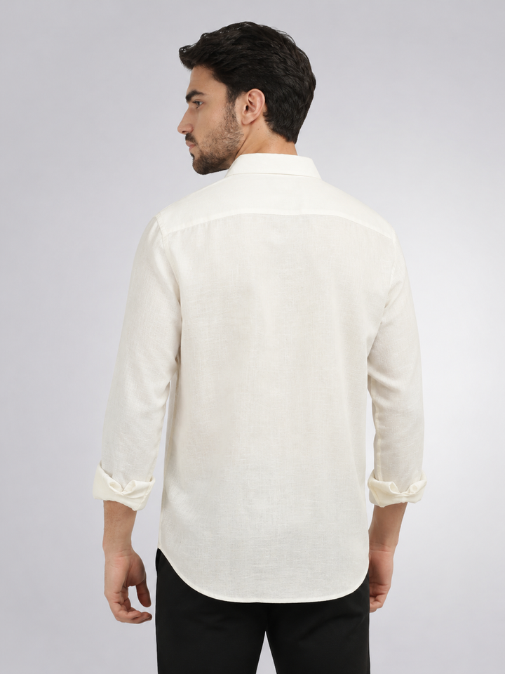 Ivory White Linen Blend Solid Casual Shirt