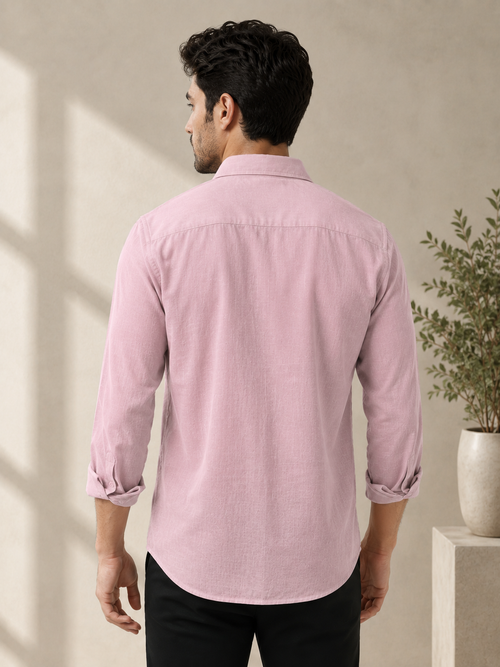 Muted Pink Linen Blend Solid Casual Shirt