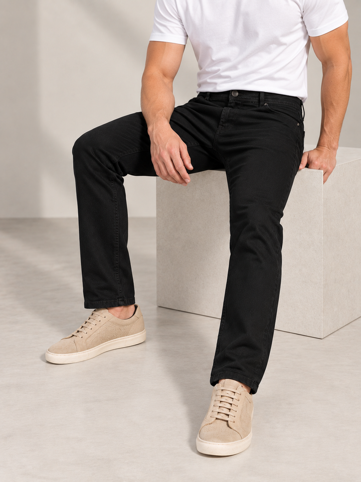 Black Denim Solid Casual Trousers