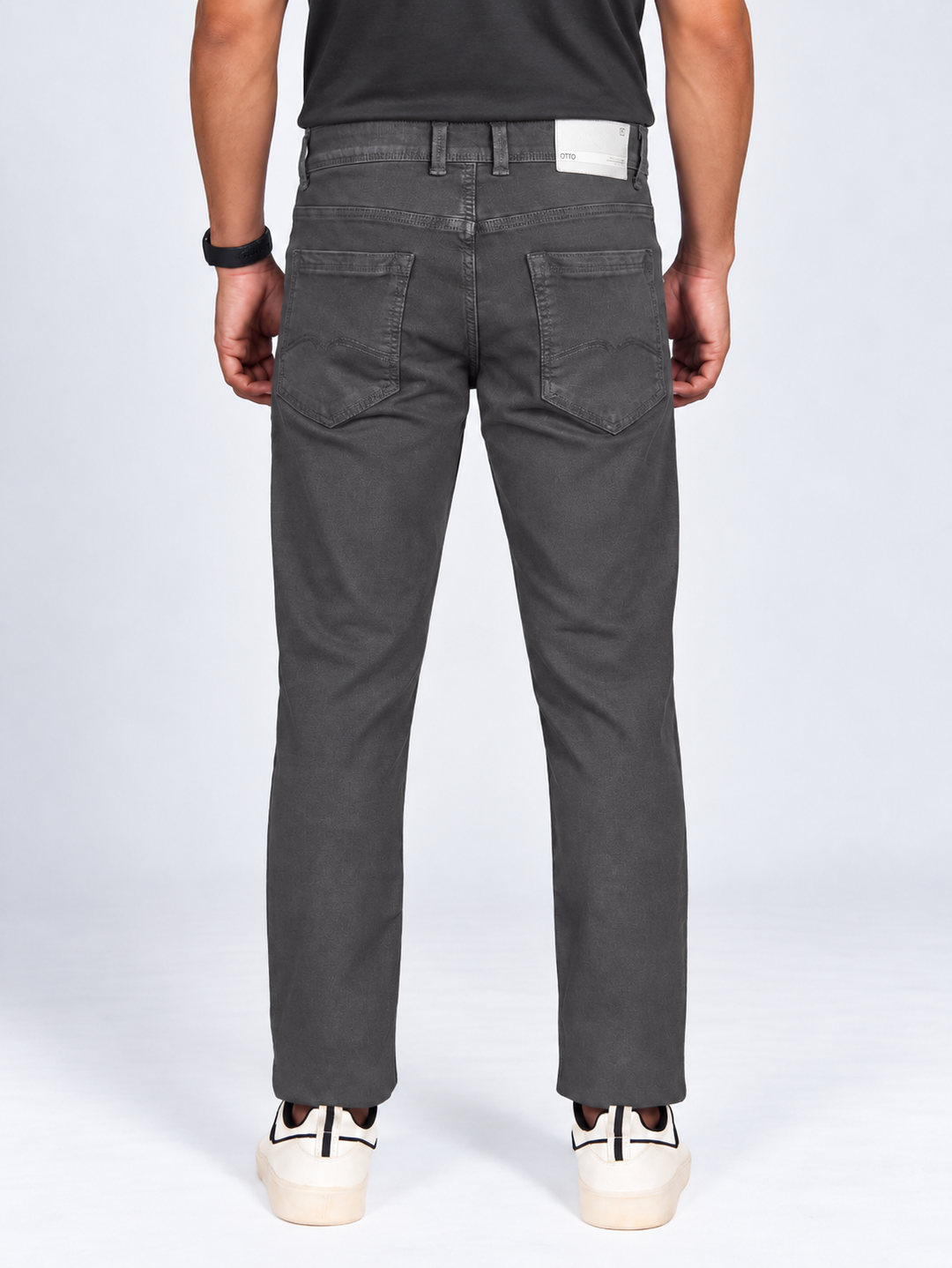 Dark Grey Denim Solid Casual Trousers
