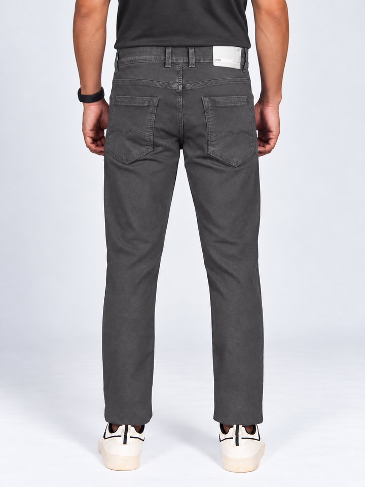 Dark Grey Denim Solid Casual Trousers