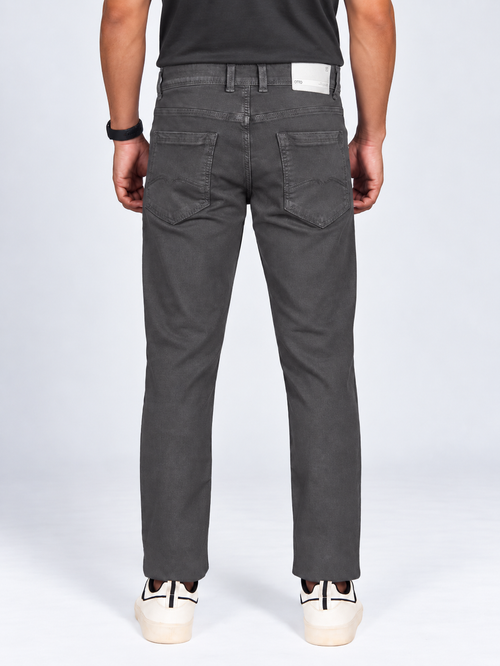 Dark Grey Denim Solid Casual Trousers