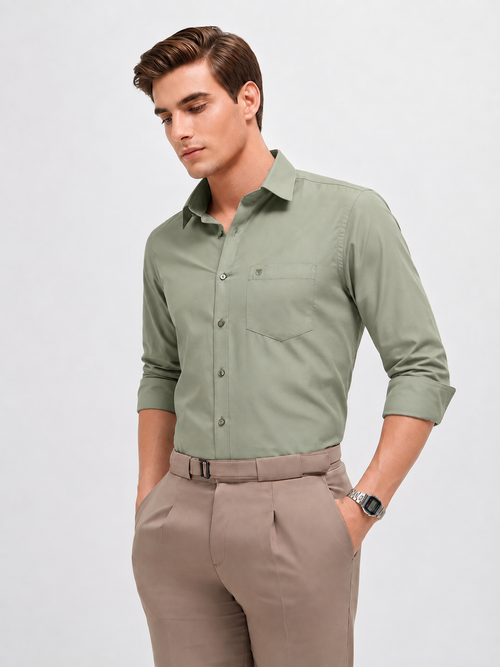 Pastel Olive Solid Formal Shirt