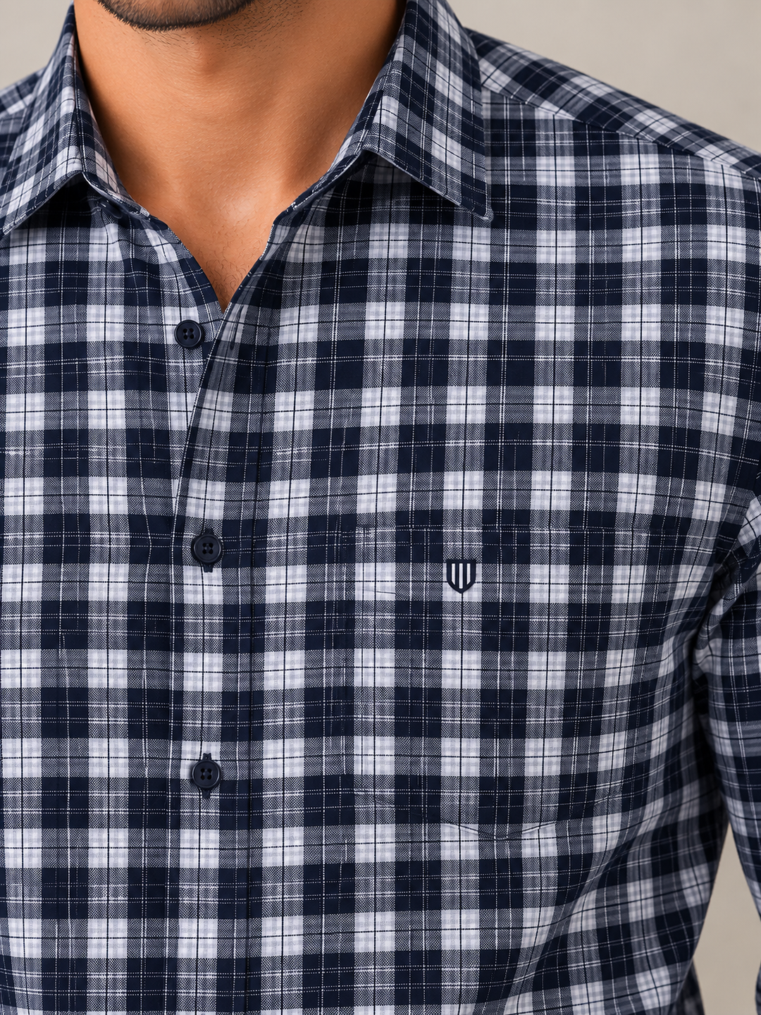 Stone Blue Checkered Casual Shirt