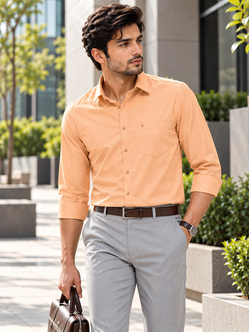 Sand Peach Solid Formal Shirt