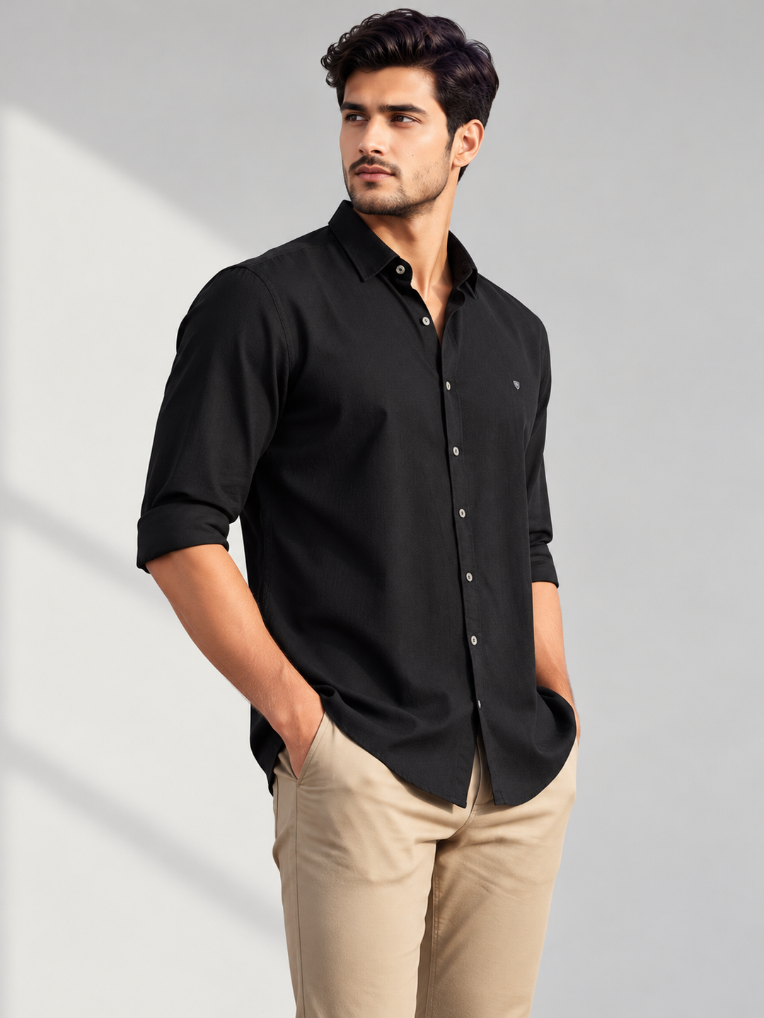 Black Plain Urban Casual Shirt