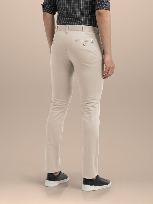 Beige Cotton Solid Trousers
