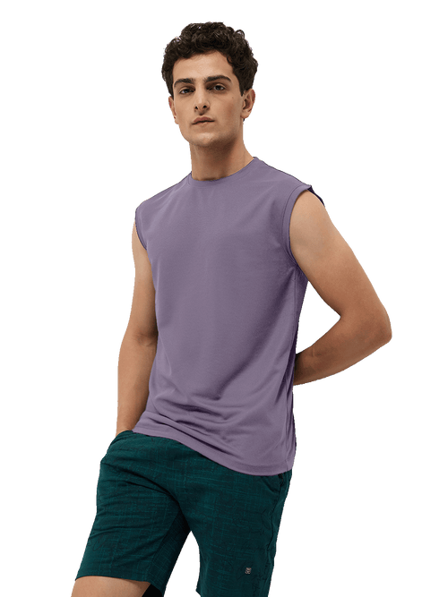 OTTO Essentials Men’s Sleeveless Gym  Premium Cotton Blend Muscle Fit Orchid Mist Flexo Tank Top