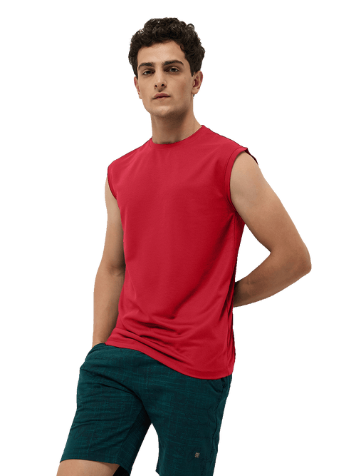 OTTO Essentials Men’s Sleeveless Gym  Premium Cotton Blend Muscle Fit High Risk Red Flexo Tank Top