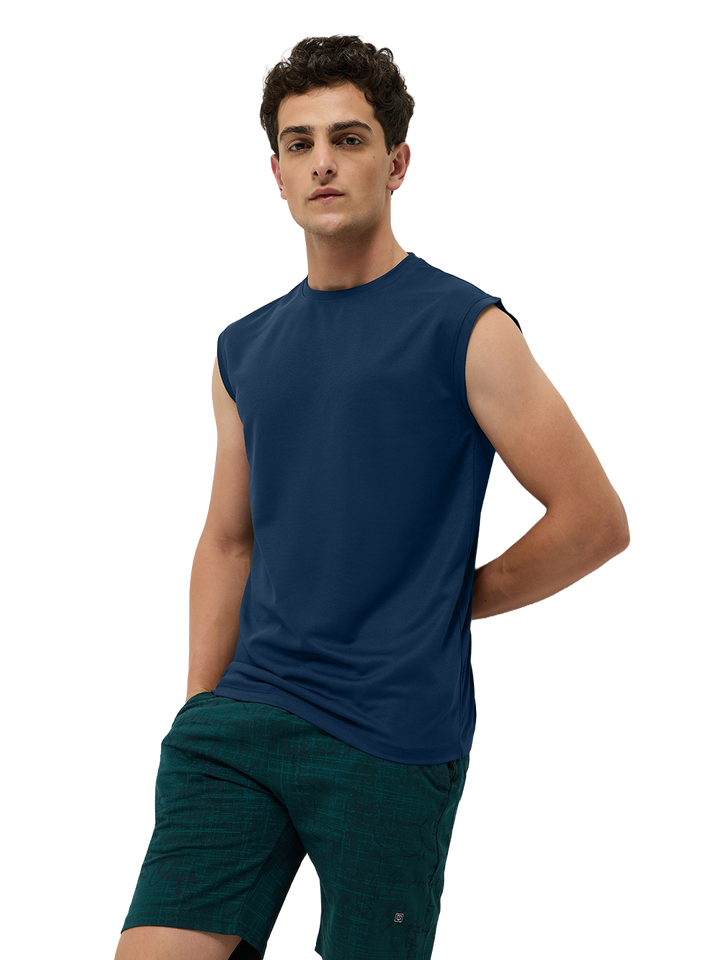 OTTO Essentials Men’s Sleeveless Gym  Premium Cotton Blend Muscle Fit Estate Blue Flexo Tank Top