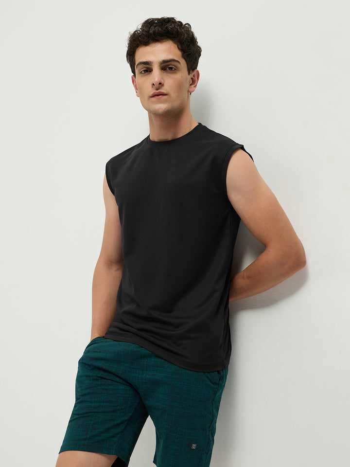 OTTO Essentials Men’s Sleeveless Gym Premium Cotton Blend Muscle Fit Black Flexo Tank Top