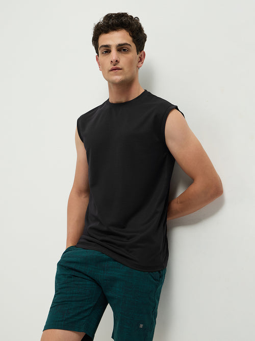 OTTO Essentials Men’s Sleeveless Gym Premium Cotton Blend Muscle Fit Black Flexo Tank Top