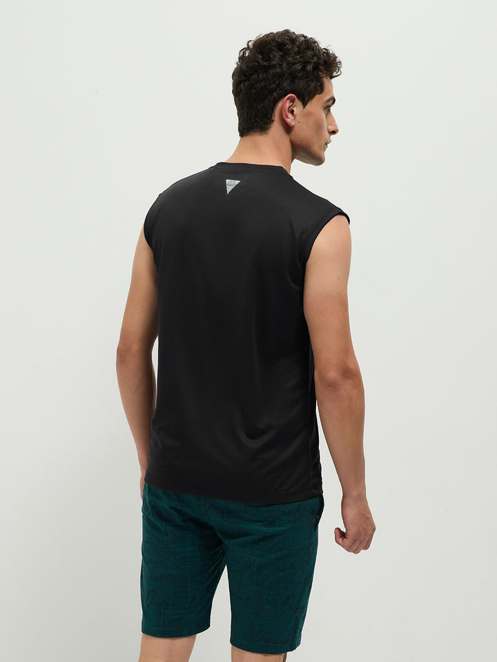 OTTO Essentials Men’s Sleeveless Gym Premium Cotton Blend Muscle Fit Black Flexo Tank Top