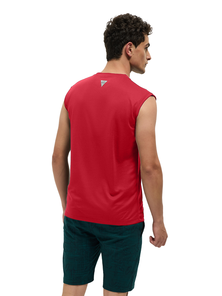 OTTO Essentials Men’s Sleeveless Gym  Premium Cotton Blend Muscle Fit High Risk Red Flexo Tank Top